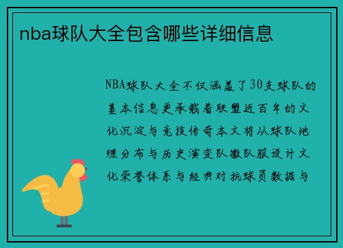nba球队大全包含哪些详细信息